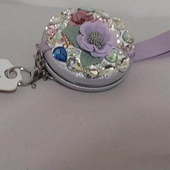 Embellished Lilac Floral Crystal (3 in 1) Key Chain, Bagcharm, Mirror - Picture 3 of 8